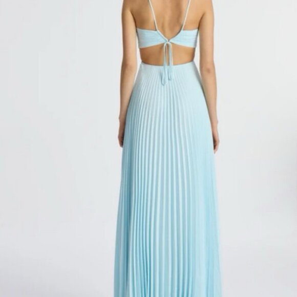 A.L.C. Pleated Halterneck High Waist Hollow out Maxi Dress - Picture 2 of 13